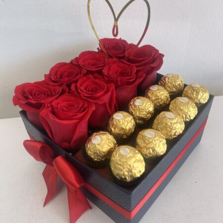 Flores rojas y Chocolate para mujer