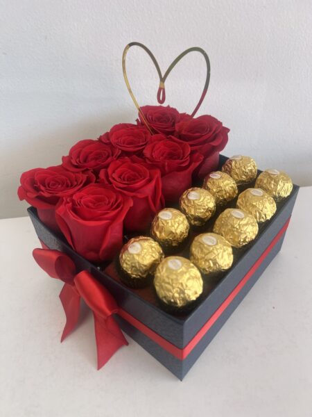 Flores rojas y Chocolate para mujer